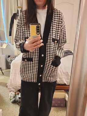 Sandro Dane Black & Cream Houndstooth Button Cardigan sz 0